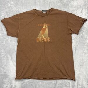 Vtg 2004 AC/DC Let There Be Rock Shirt Mens L Brown Short Crew Neck BC Ethic Tee
